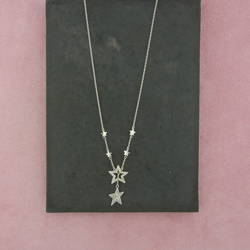sterling silver mother daughter diamond shining star necklace size 17.75in